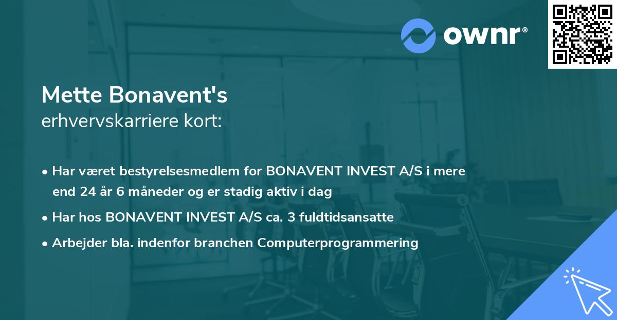 Mette Bonavent's erhvervskarriere kort