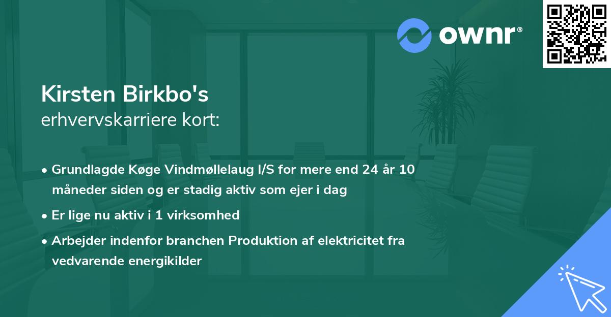 Kirsten Birkbo's erhvervskarriere kort