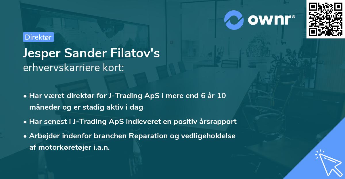 Jesper Sander Filatov's erhvervskarriere kort