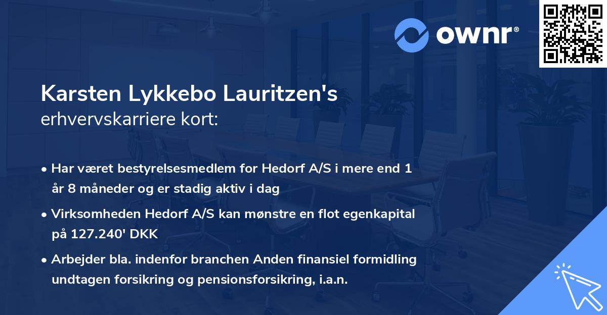 Karsten Lykkebo Lauritzen's erhvervskarriere kort