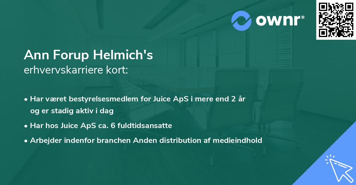 Ann Forup Helmich's erhvervskarriere kort
