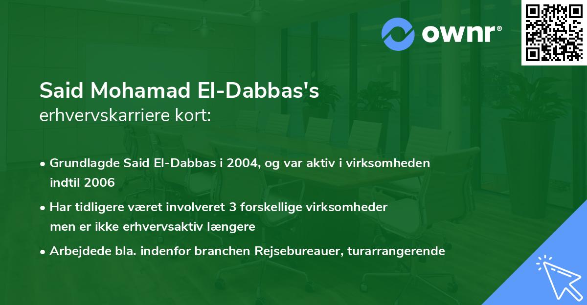 Said Mohamad El-Dabbas's erhvervskarriere kort