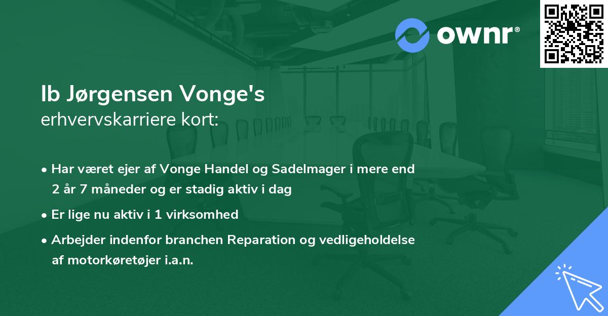 Ib Jørgensen Vonge's erhvervskarriere kort