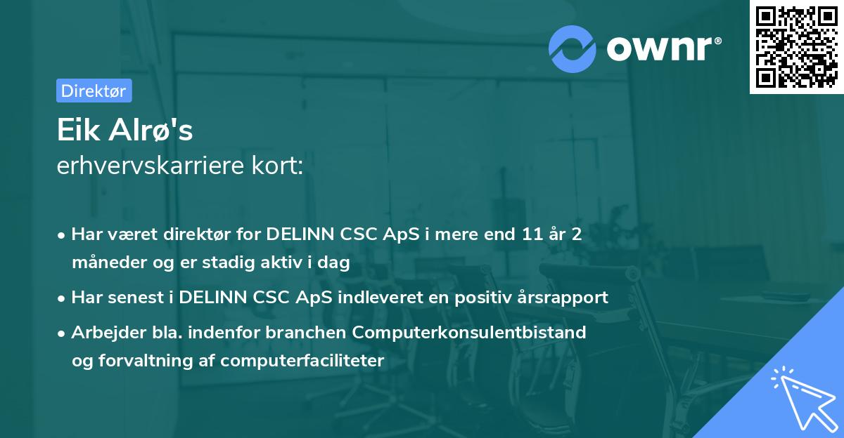 Eik Alrø's erhvervskarriere kort
