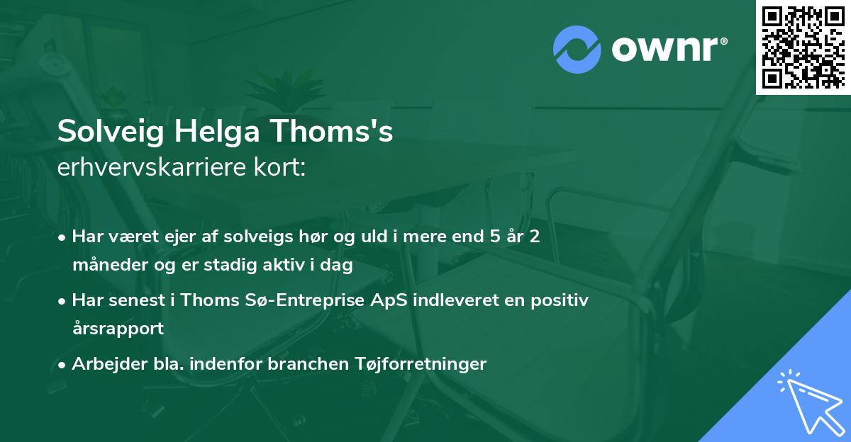 Solveig Helga Thoms's erhvervskarriere kort