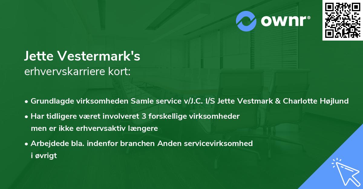 Jette Vestermark's erhvervskarriere kort