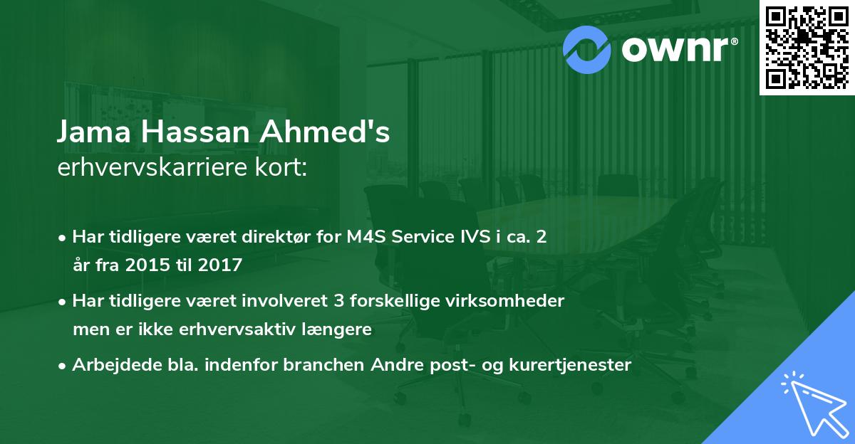 Jama Hassan Ahmed's erhvervskarriere kort