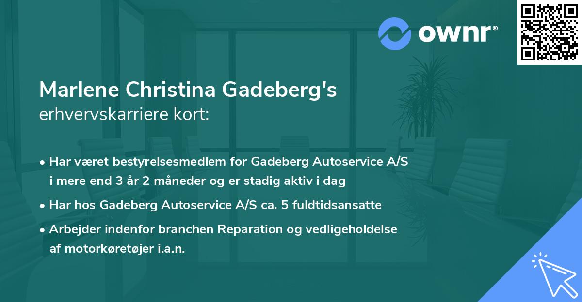 Marlene Christina Gadeberg's erhvervskarriere kort