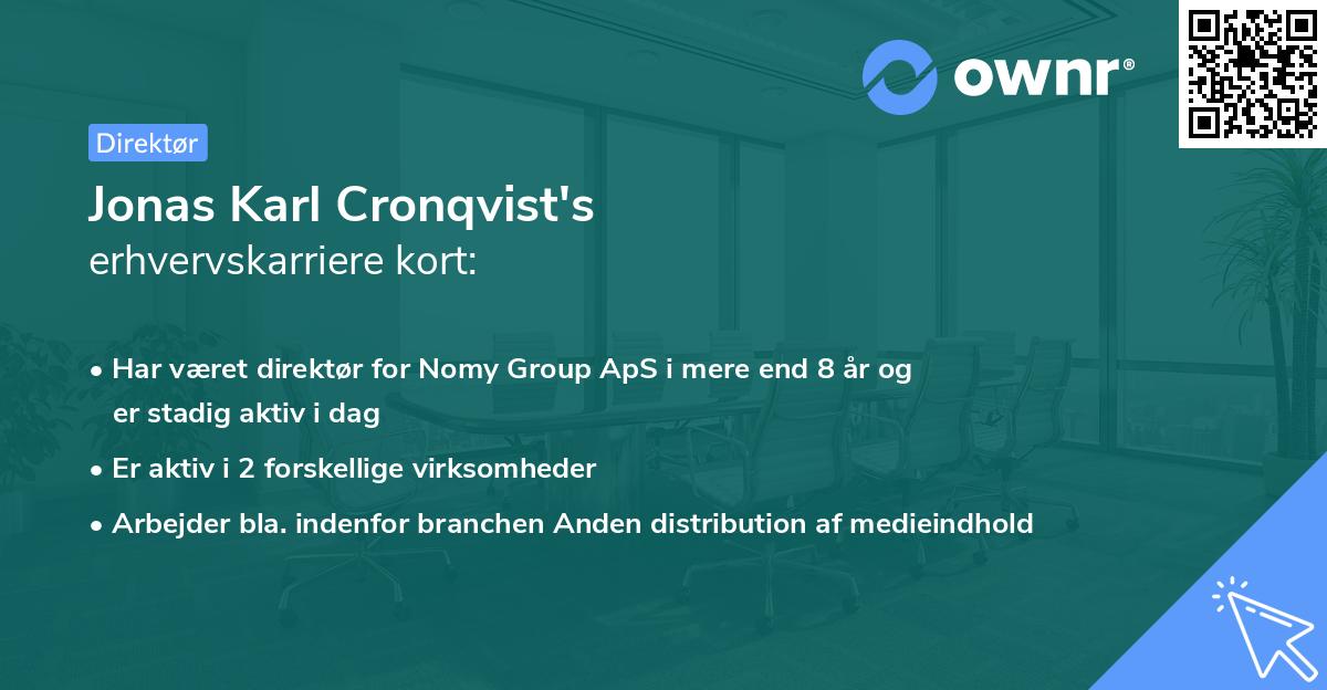 Jonas Karl Cronqvist's erhvervskarriere kort