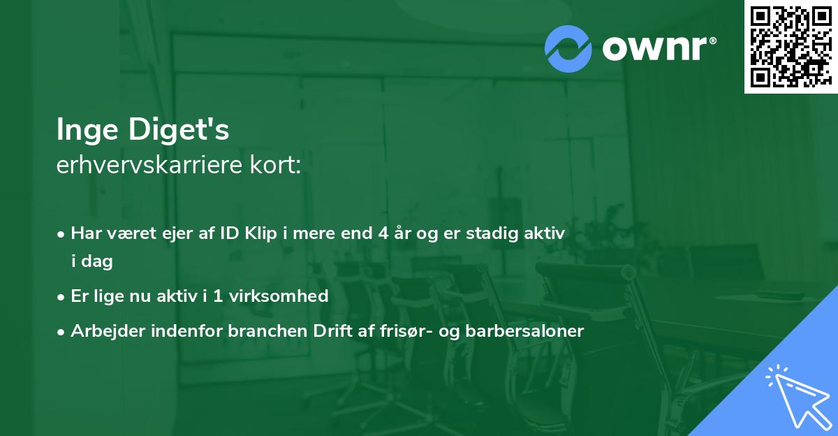 Inge Diget's erhvervskarriere kort