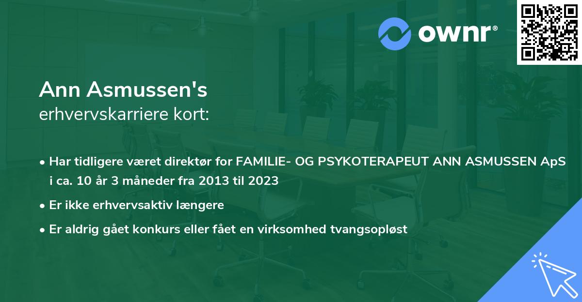 Ann Asmussen's erhvervskarriere kort