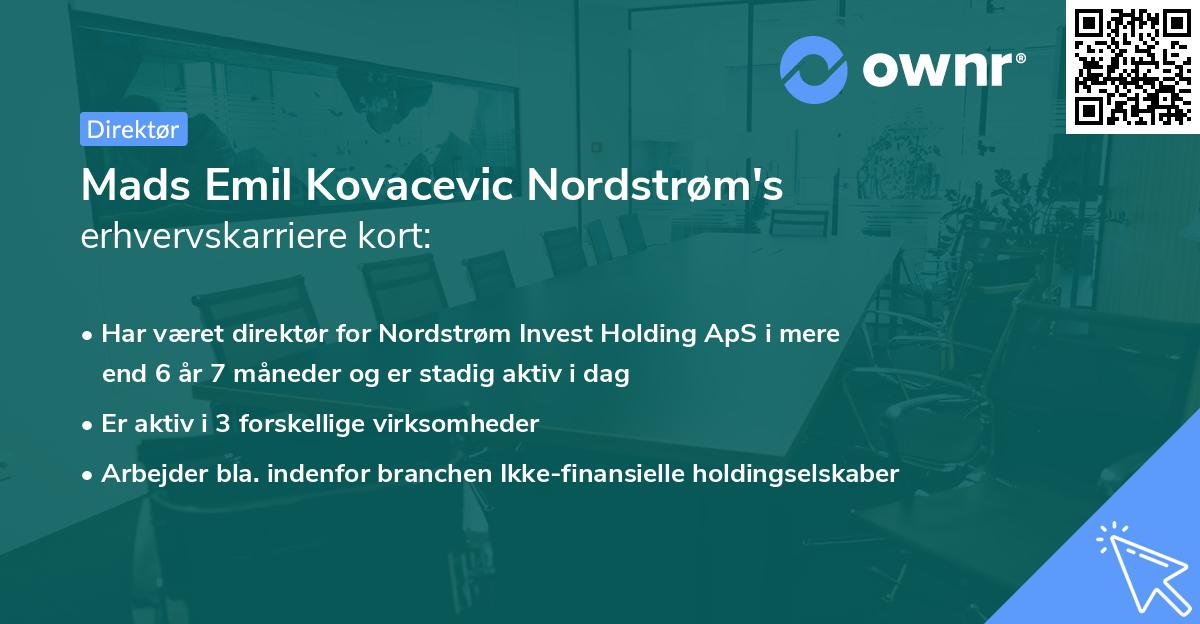 Mads Emil Kovacevic Nordstrøm's erhvervskarriere kort