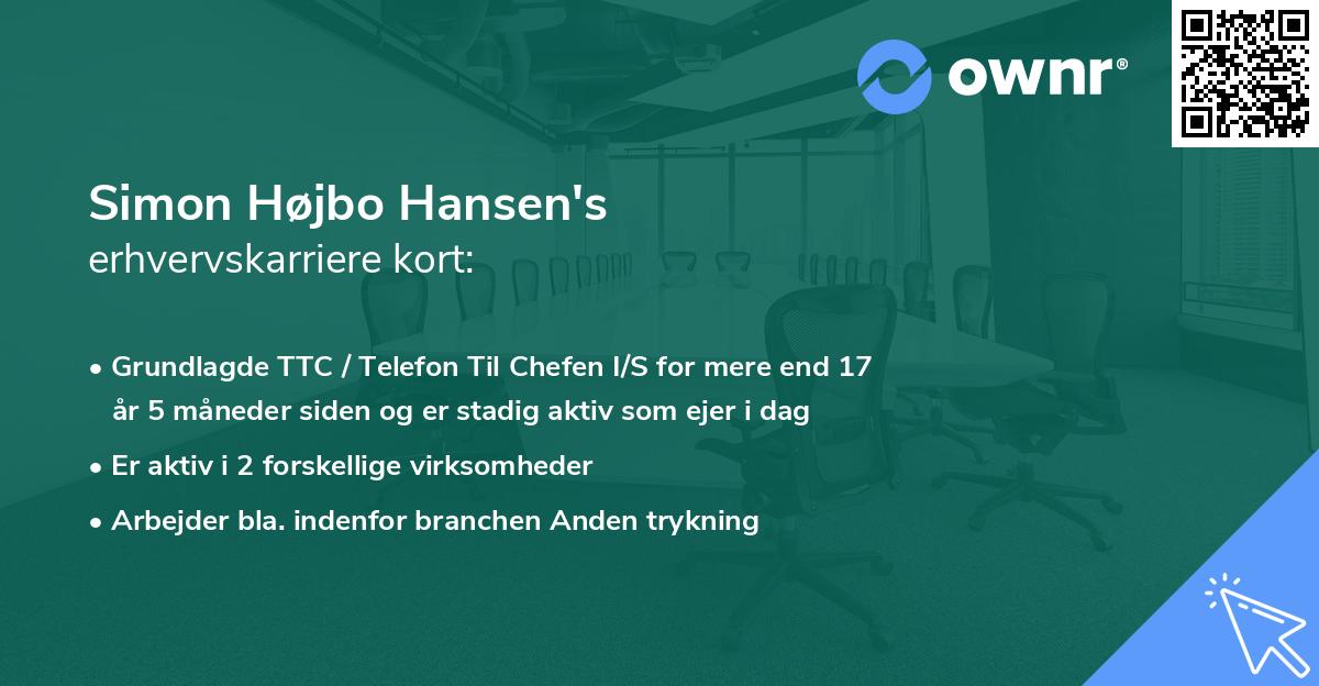 Simon Højbo Hansen's erhvervskarriere kort