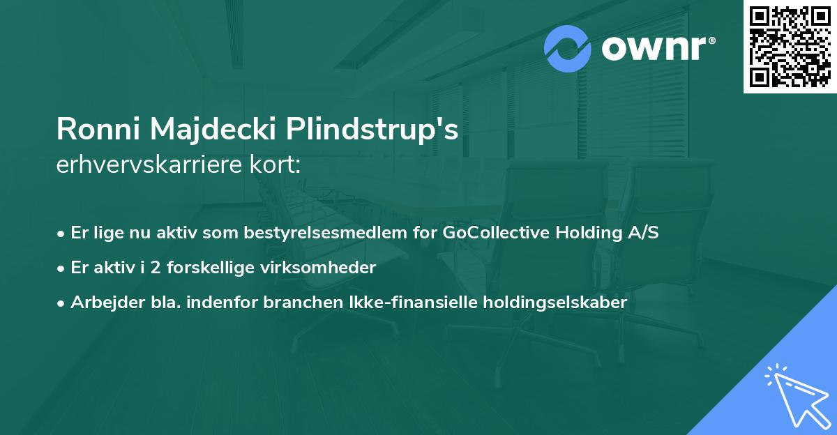 Ronni Majdecki Plindstrup's erhvervskarriere kort