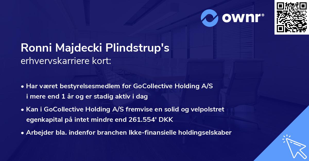 Ronni Majdecki Plindstrup's erhvervskarriere kort