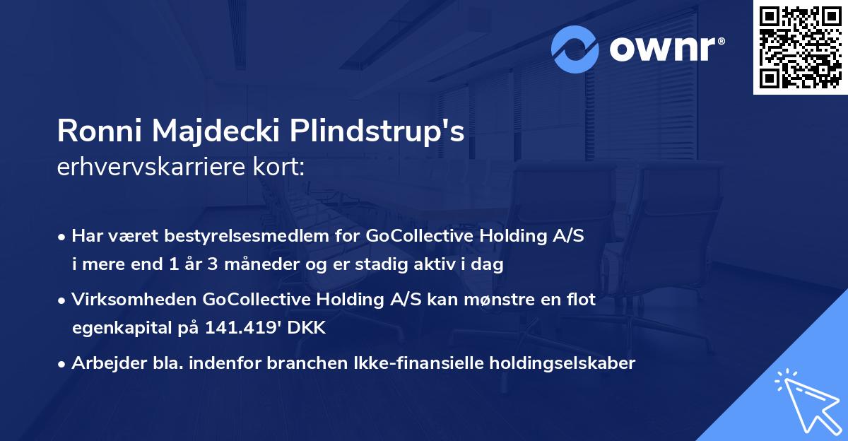 Ronni Majdecki Plindstrup's erhvervskarriere kort