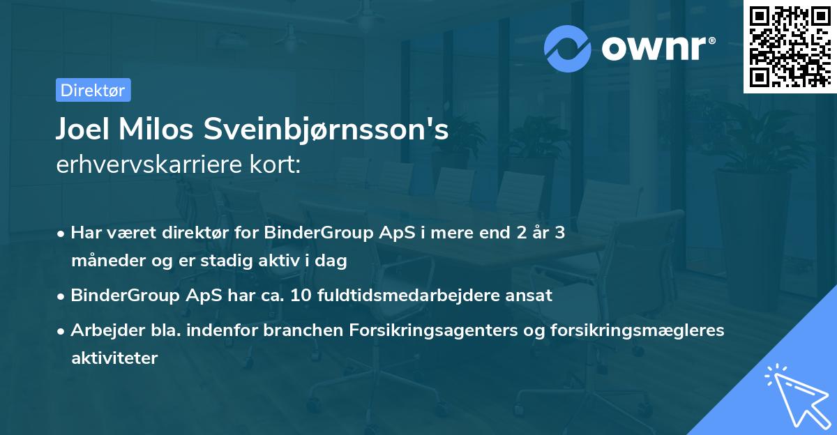Joel Milos Sveinbjørnsson's erhvervskarriere kort