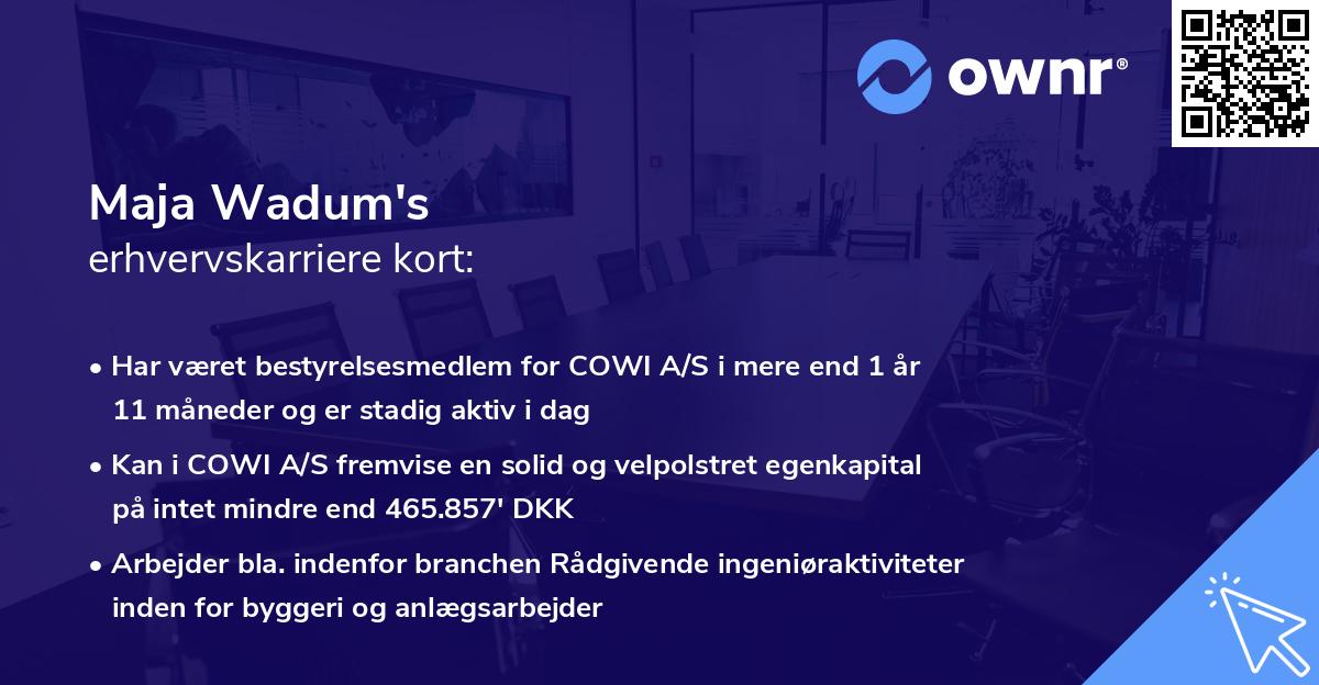 Maja Wadum's erhvervskarriere kort