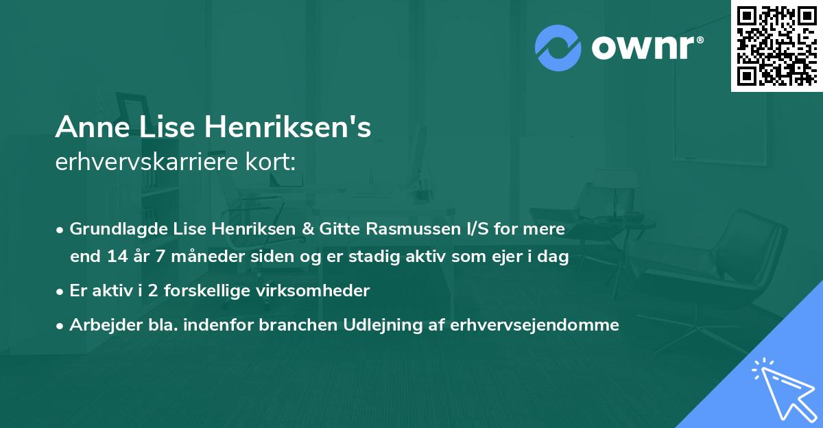 Anne Lise Henriksen's erhvervskarriere kort