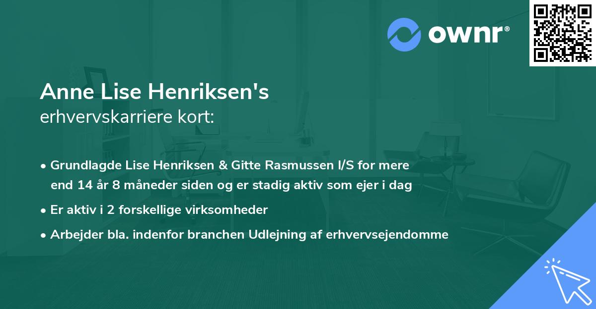 Anne Lise Henriksen's erhvervskarriere kort