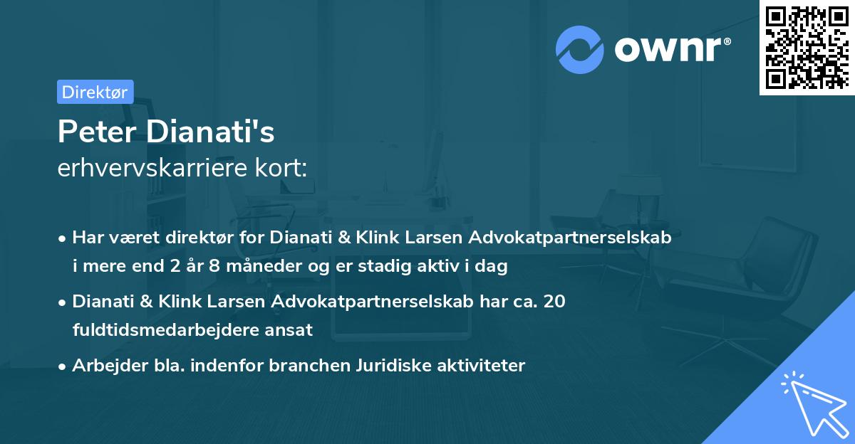 Peter Dianati's erhvervskarriere kort