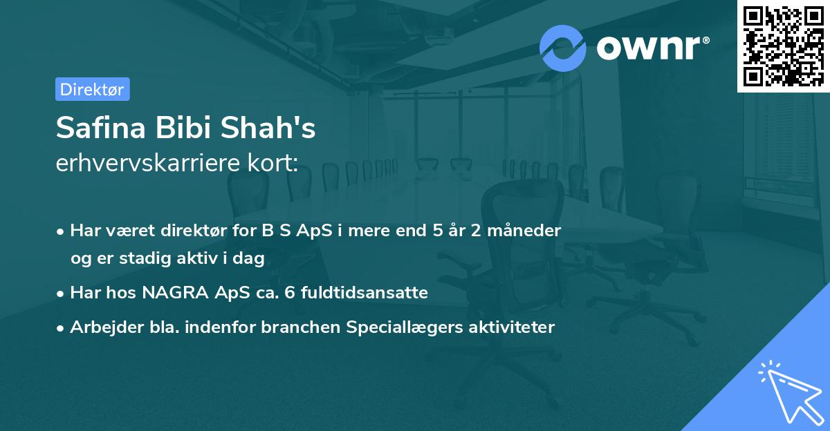 Safina Bibi Shah's erhvervskarriere kort