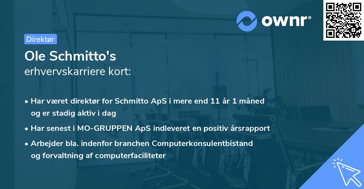 Ole Schmitto's erhvervskarriere kort