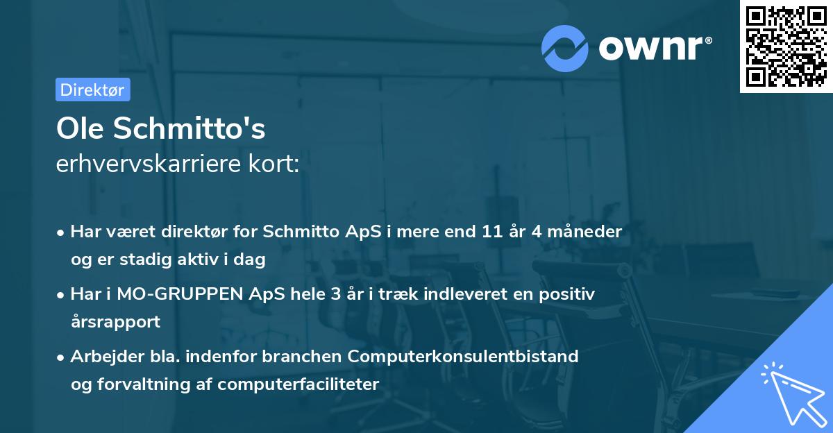 Ole Schmitto's erhvervskarriere kort