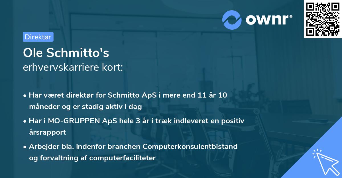 Ole Schmitto's erhvervskarriere kort