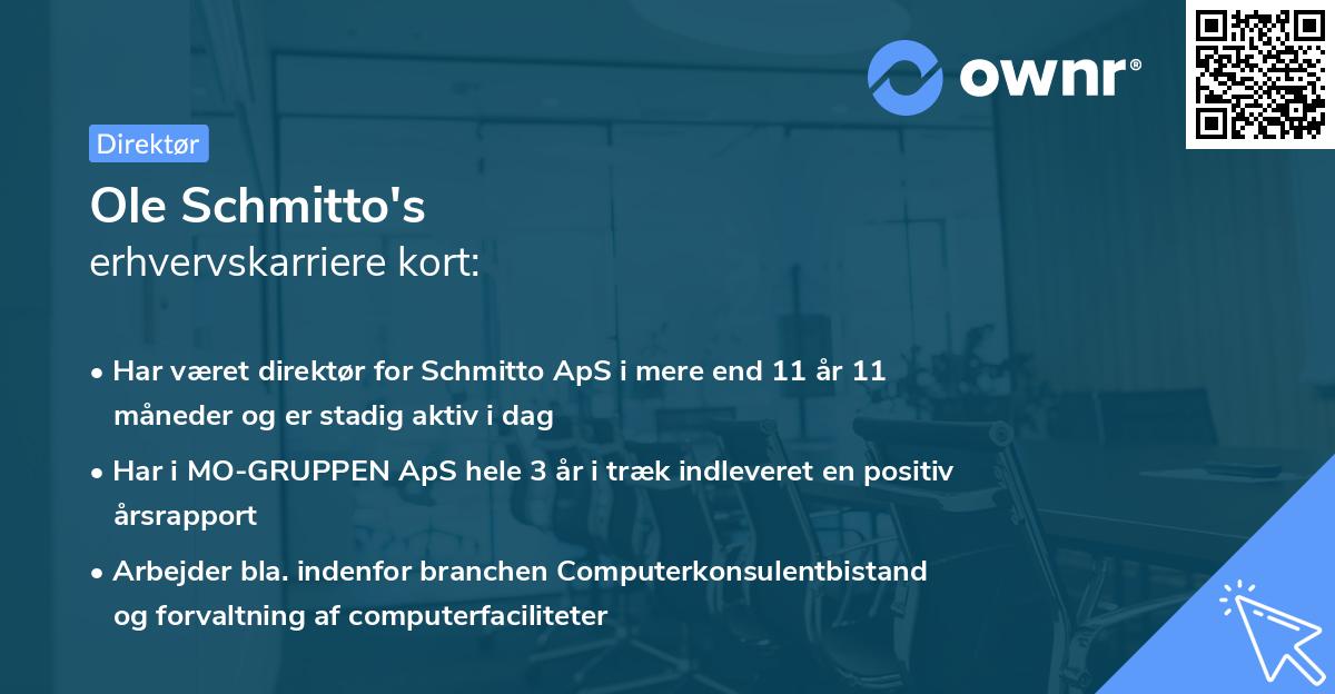 Ole Schmitto's erhvervskarriere kort