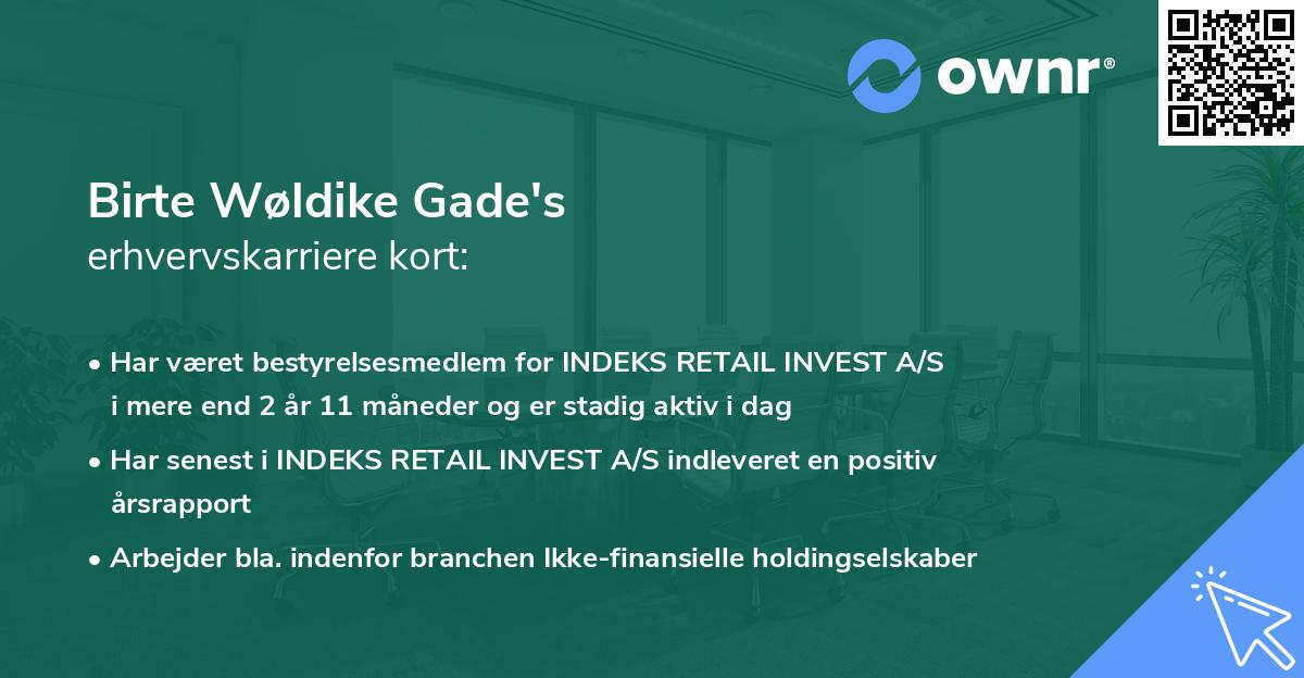 Birte Wøldike Gade's erhvervskarriere kort