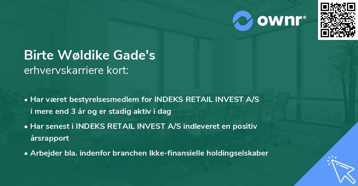 Birte Wøldike Gade's erhvervskarriere kort