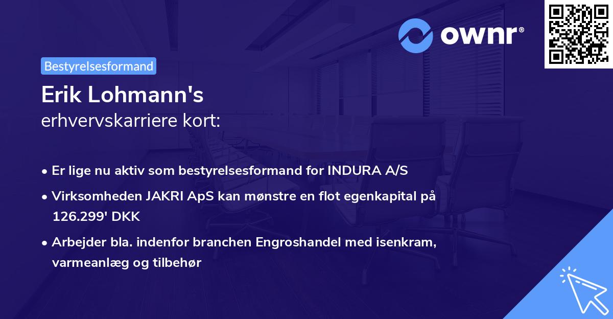 Erik Lohmann's erhvervskarriere kort