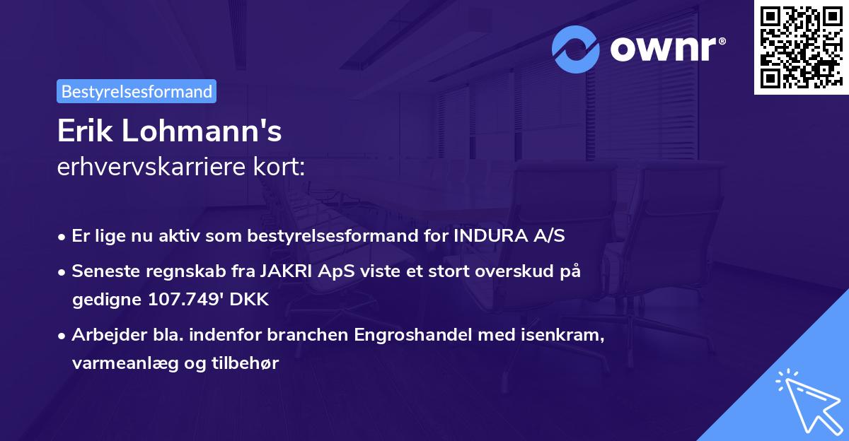 Erik Lohmann's erhvervskarriere kort