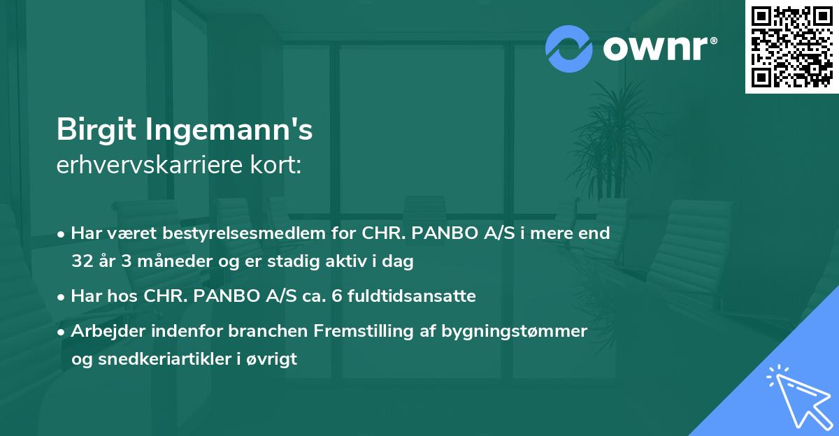 Birgit Ingemann's erhvervskarriere kort
