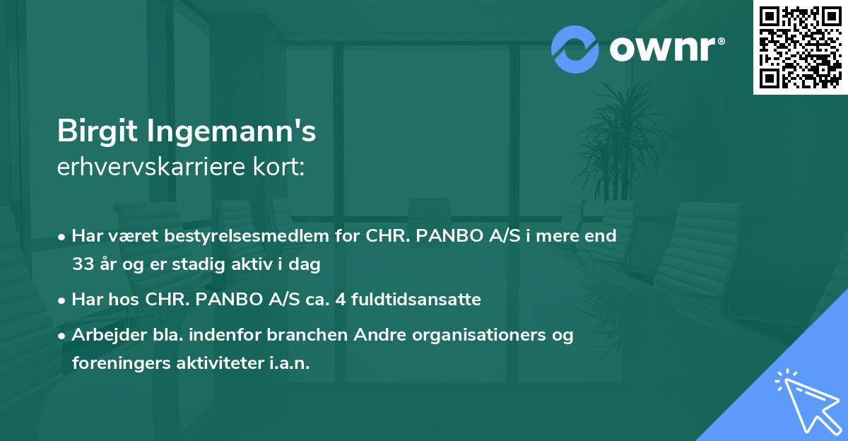 Birgit Ingemann's erhvervskarriere kort