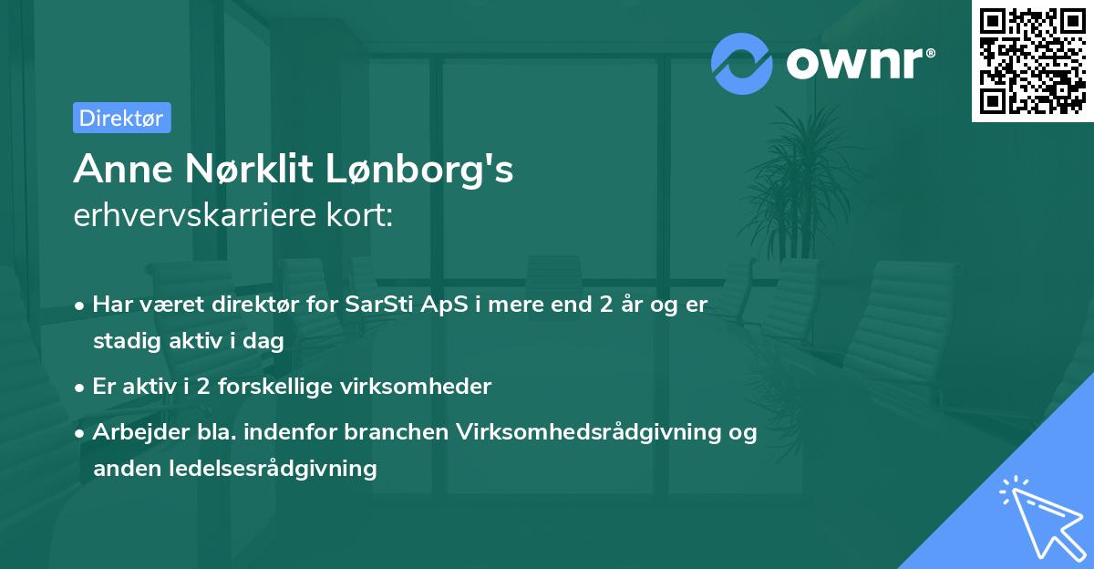 Anne Nørklit Lønborg's erhvervskarriere kort