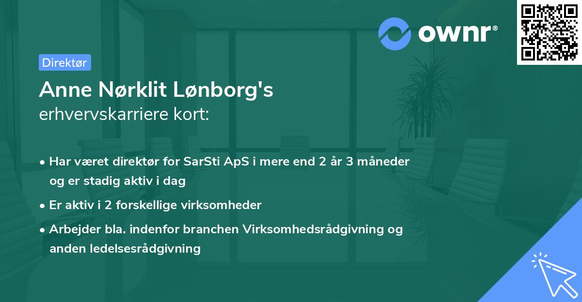 Anne Nørklit Lønborg's erhvervskarriere kort