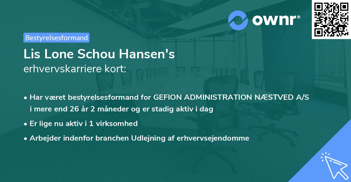 Lis Lone Schou Hansen's erhvervskarriere kort