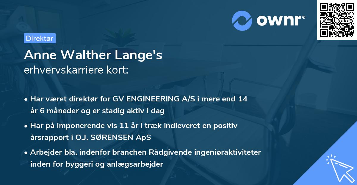 Anne Walther Lange's erhvervskarriere kort