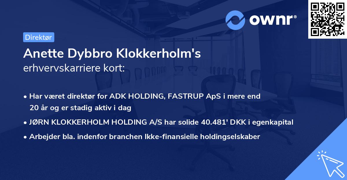 Anette Dybbro Klokkerholm's erhvervskarriere kort