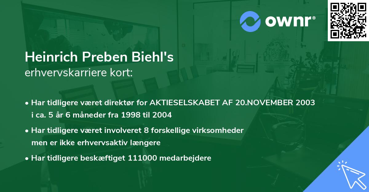 Heinrich Preben Biehl's erhvervskarriere kort