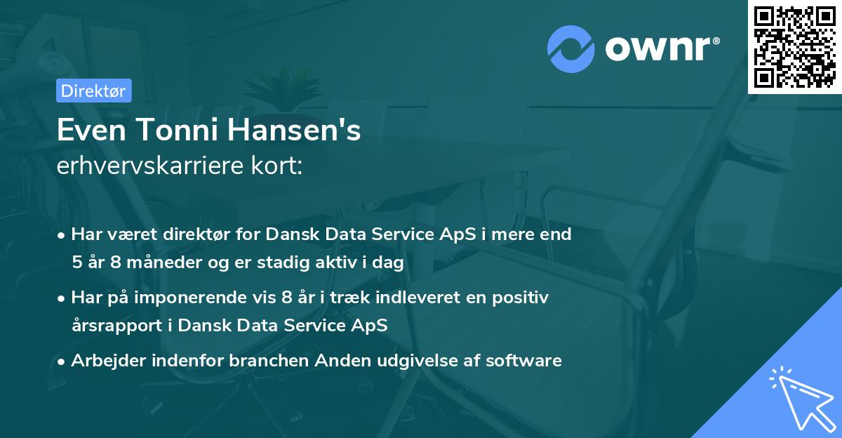 Even Tonni Hansen's erhvervskarriere kort