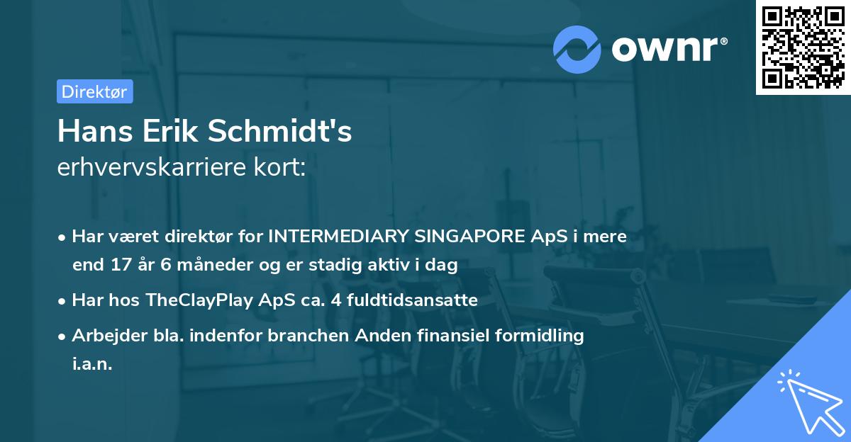 Hans Erik Schmidt's erhvervskarriere kort