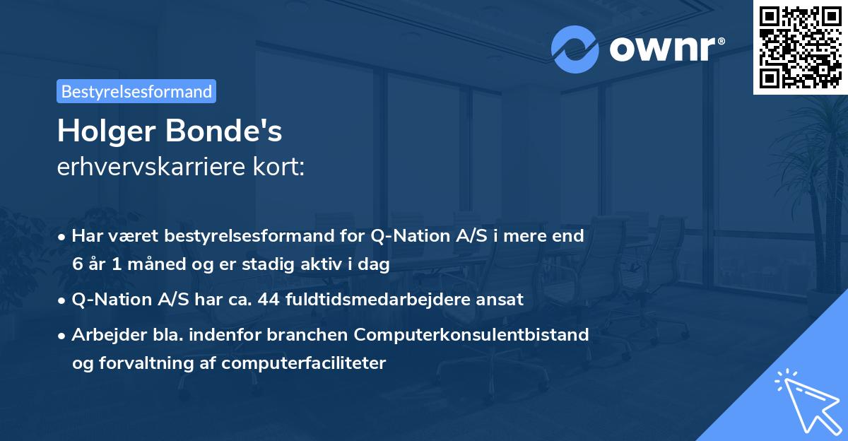 Holger Bonde's erhvervskarriere kort