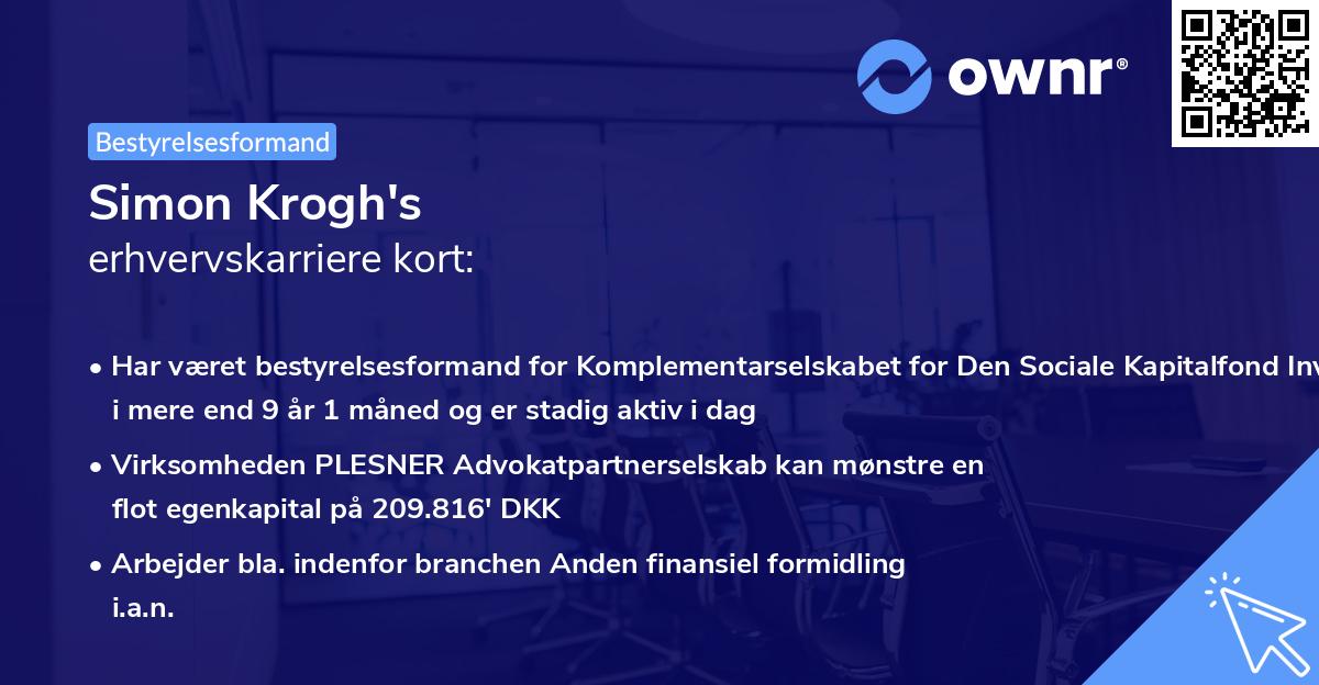 Simon Krogh's erhvervskarriere kort