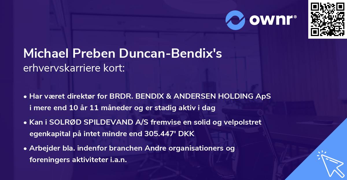 Michael Preben Duncan-Bendix's erhvervskarriere kort