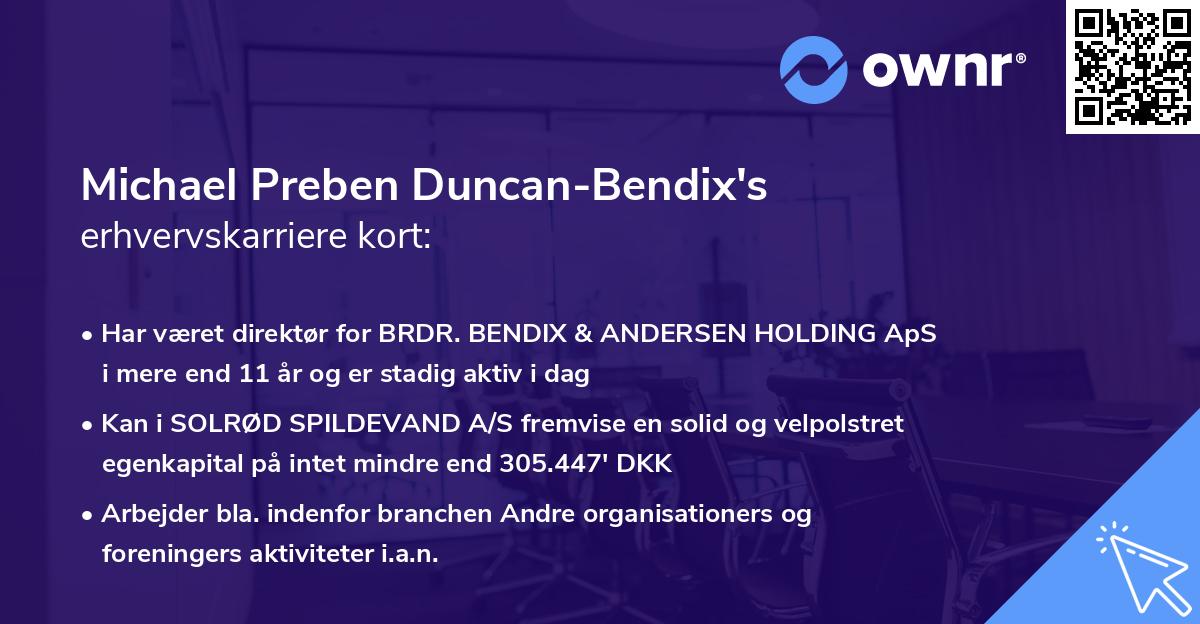 Michael Preben Duncan-Bendix's erhvervskarriere kort