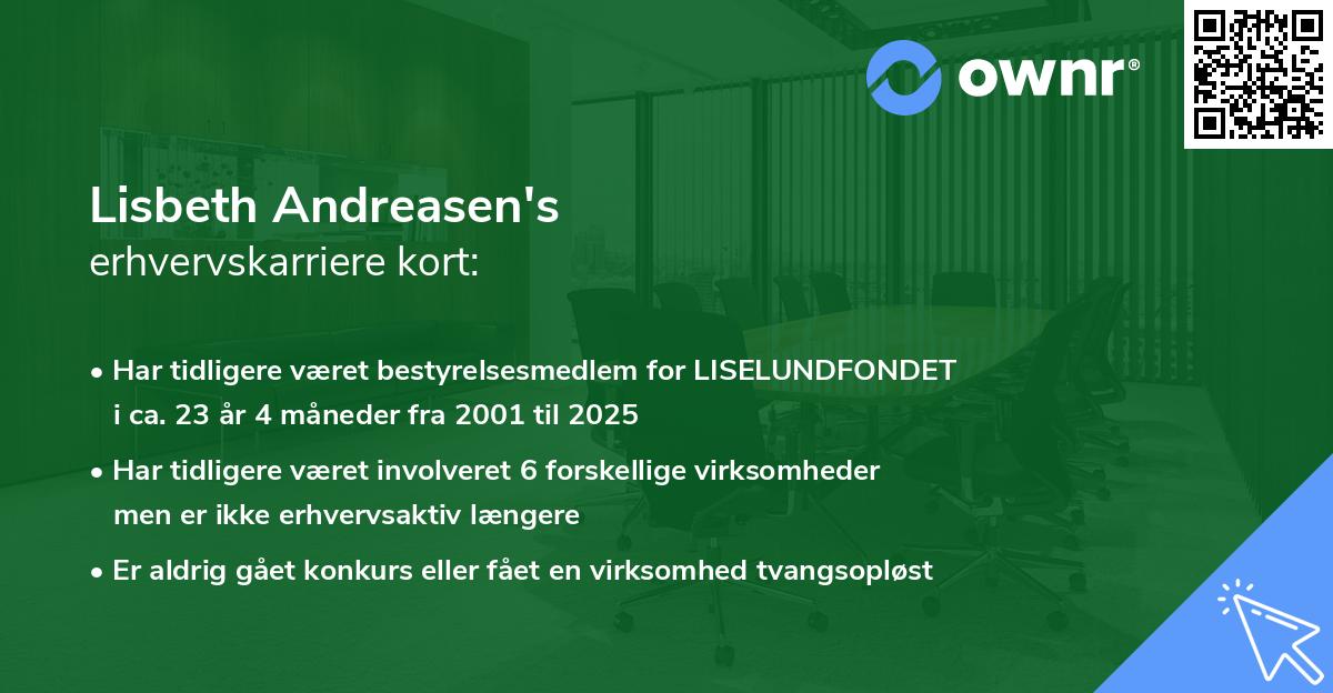 Lisbeth Andreasen's erhvervskarriere kort