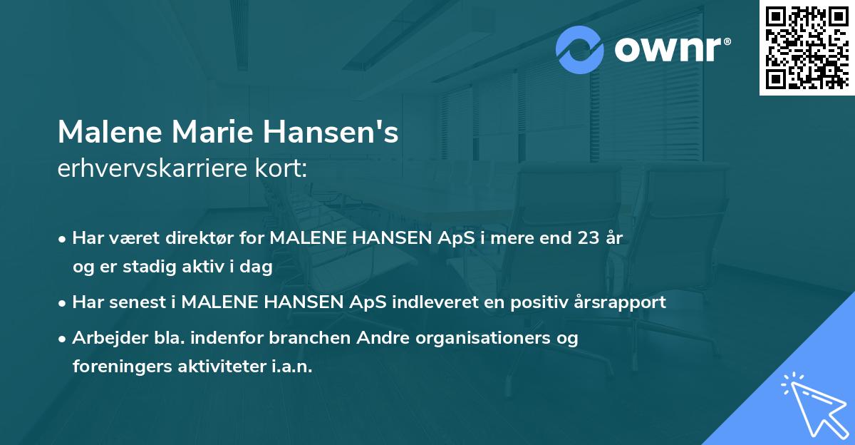 Malene Marie Hansen's erhvervskarriere kort